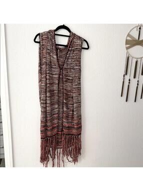 Free People Multicolor Sleeveless Knit Vest with Fringe